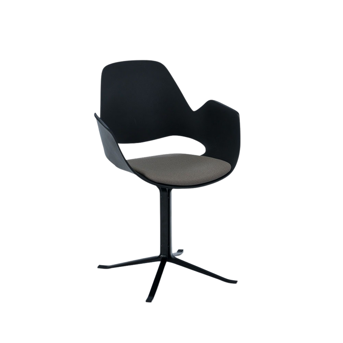 HOUE - FALK Indoor Dining Armchair with Padded Seat with black powder-coated metal column leg