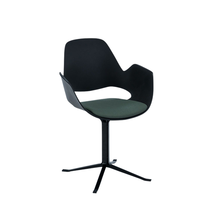 HOUE - FALK Indoor Dining Armchair with Padded Seat with black powder-coated metal column leg