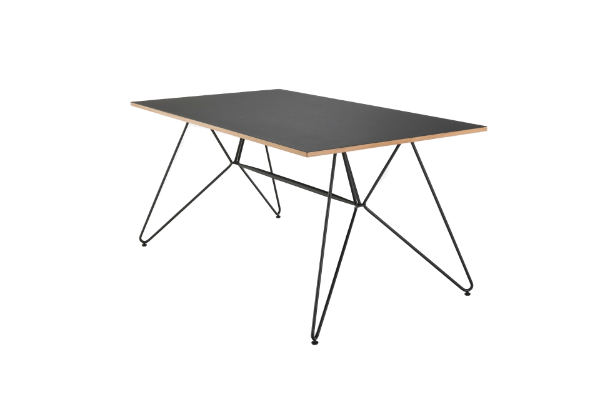 HOUE - SKETCH Indoor Dining Table 168x95 cm. Black Frame -Black linoleum top with oiled oak edge.