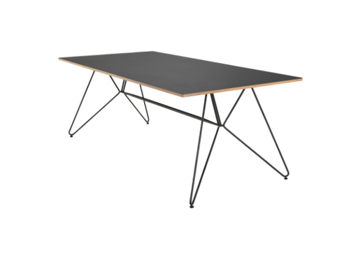 HOUE - SKETCH Indoor Table 208x95 cm. Black Frame - Black linoleum top with oiled oak edge.