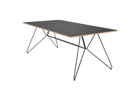 HOUE - SKETCH Indoor Table 208x95 cm. Black Frame - Black linoleum top with oiled oak edge.