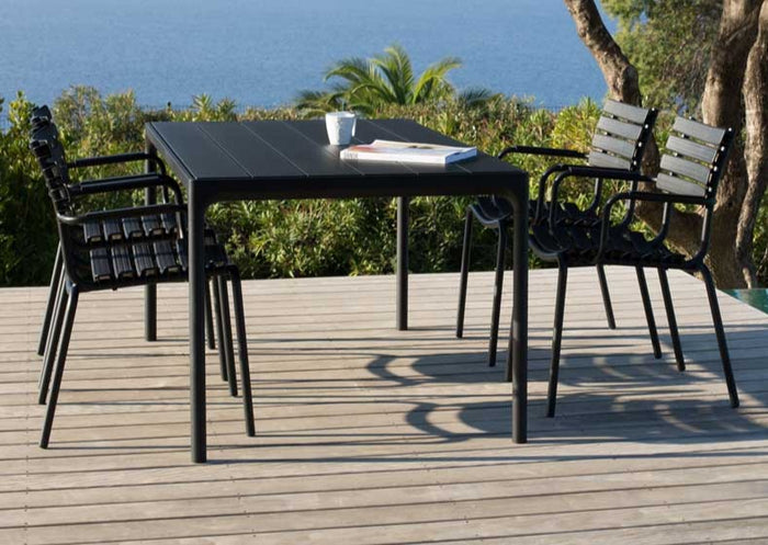 HOUE FOUR Table 160x90 Black Aluminium Top & Frame with CLIPS Dining Chairs