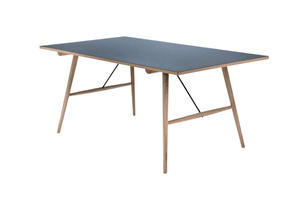 HEKLA Indoor Dining Table 208x95cm - Black Linoleum Top - Solid Oiled Oak Legs